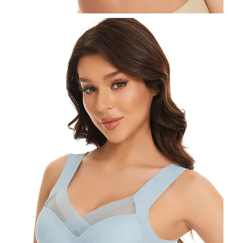 Cross-border plus size seamless sports bra beige — feature 11