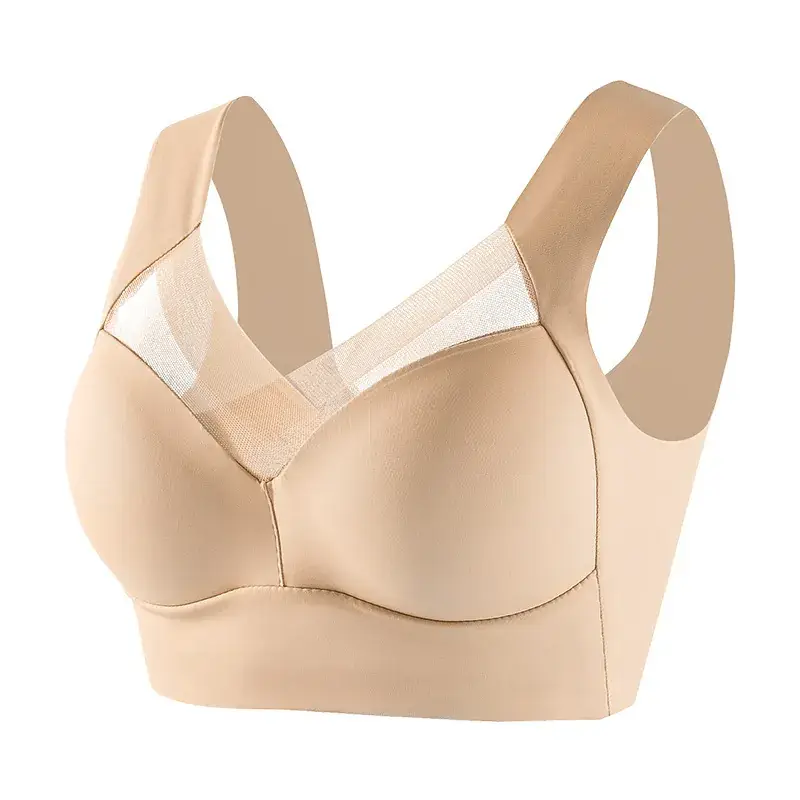 Cross-border plus size seamless sports bra beige - Image 2