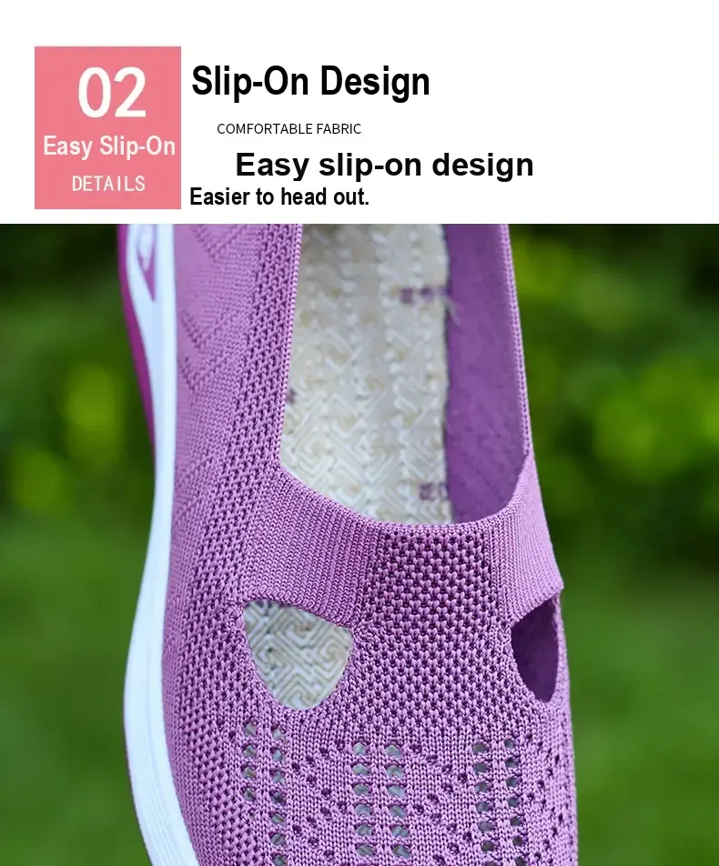 Close-up showing the slip-on opening and knit upper