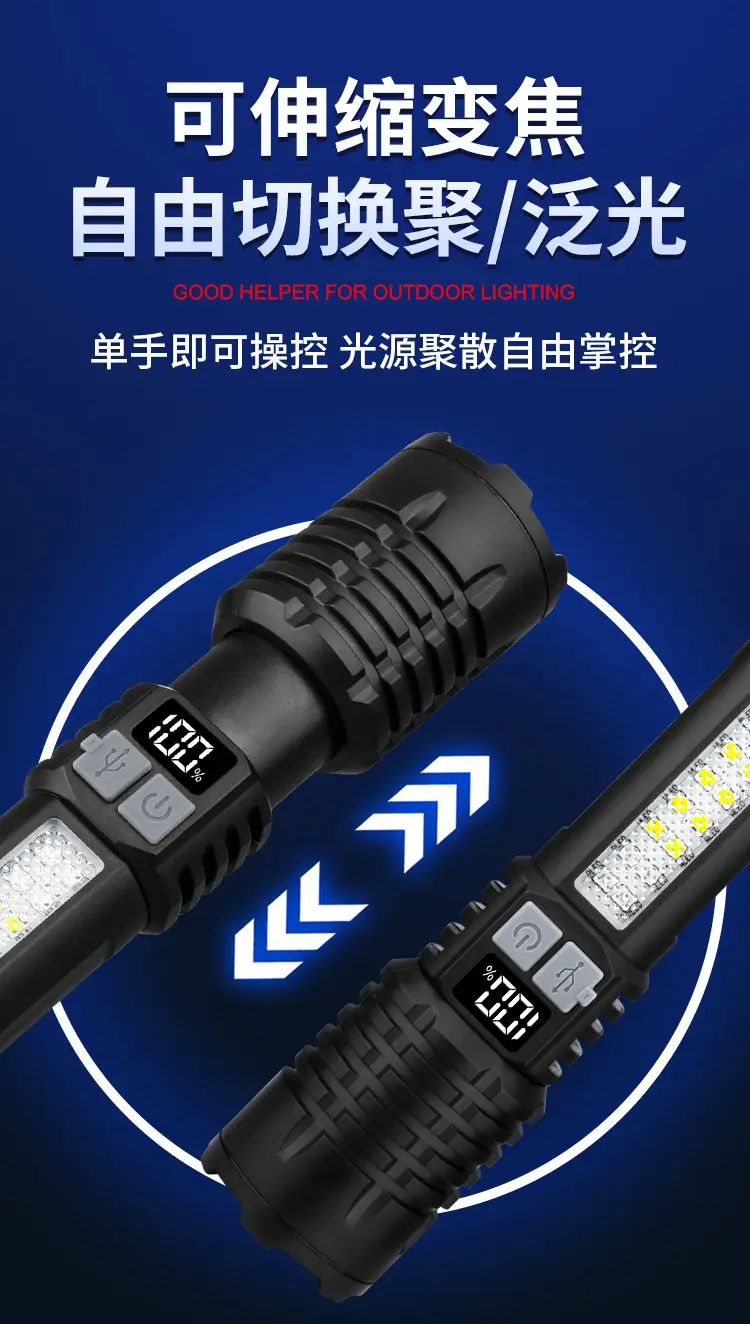 Rechargeable LED Flashlight with Cob Warning Probe — feature 15