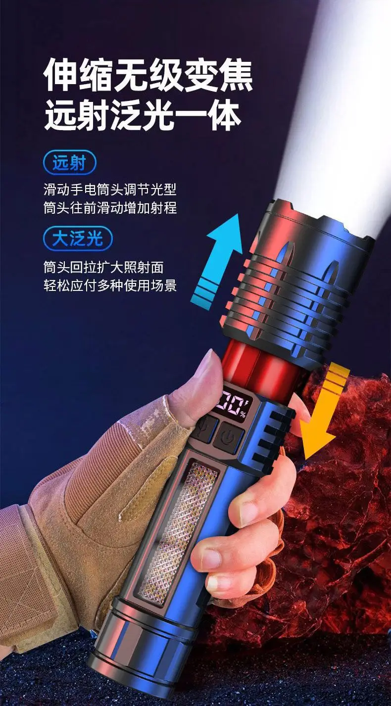 Rechargeable LED Flashlight with Cob Warning Probe — feature 2