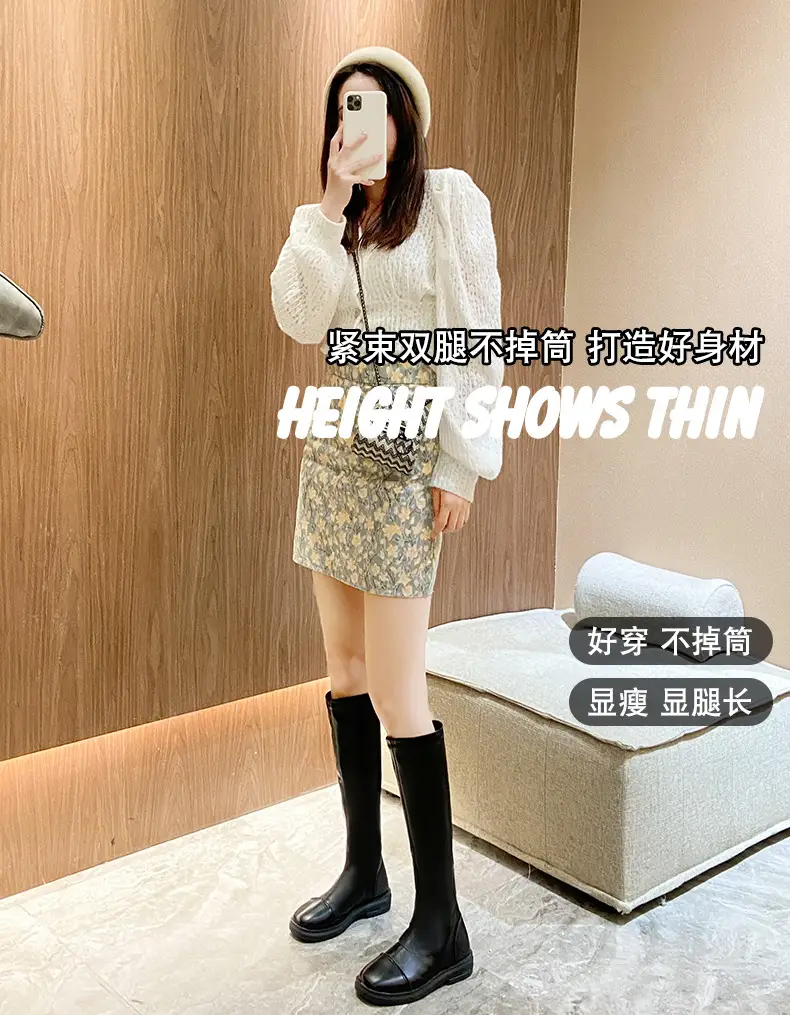 Women Fleece-Lined Over-the-Knee Boots Black High Heel Winter — feature 1