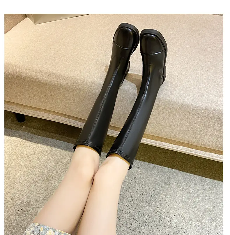 Women Fleece-Lined Over-the-Knee Boots Black High Heel Winter — feature 12