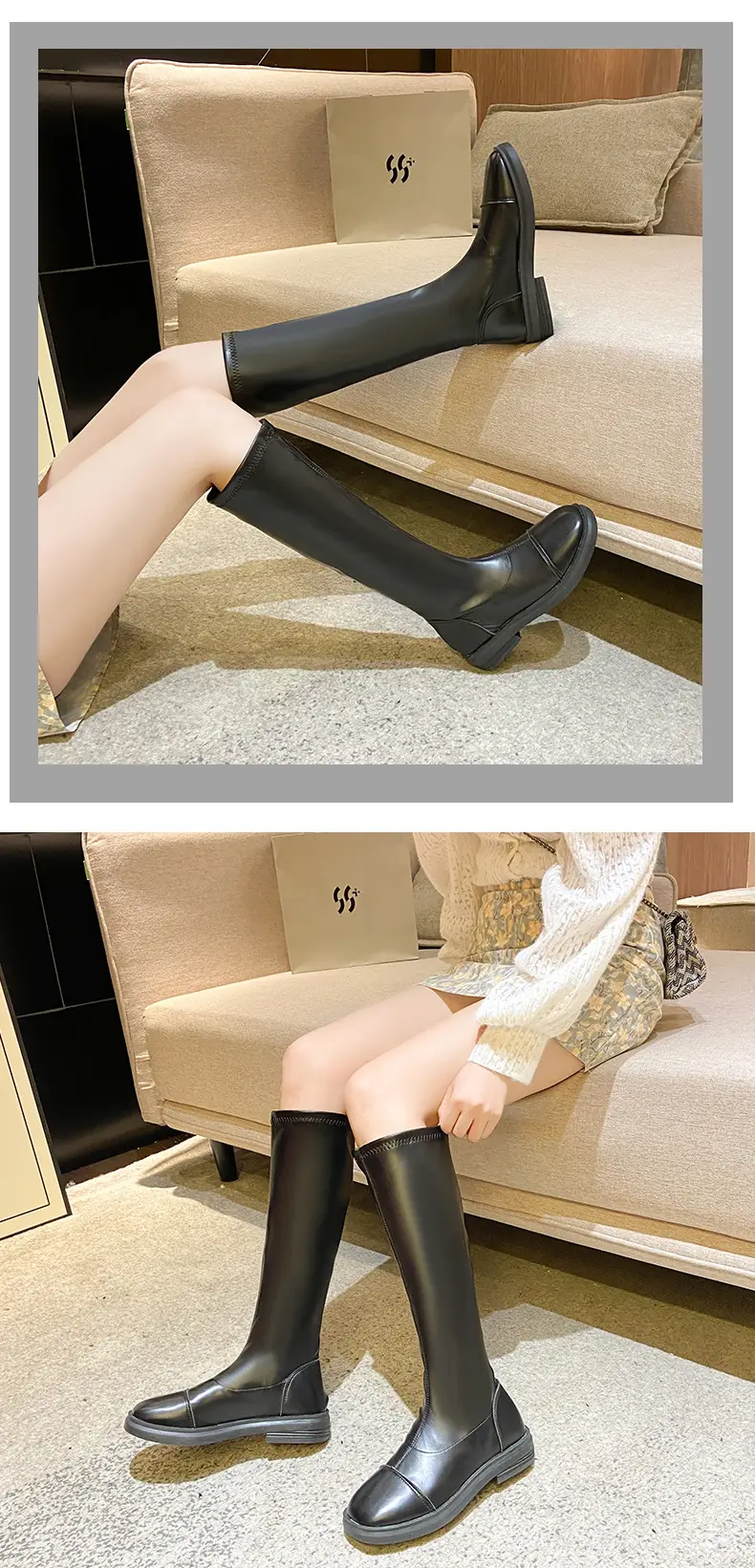 Women Fleece-Lined Over-the-Knee Boots Black High Heel Winter — feature 13