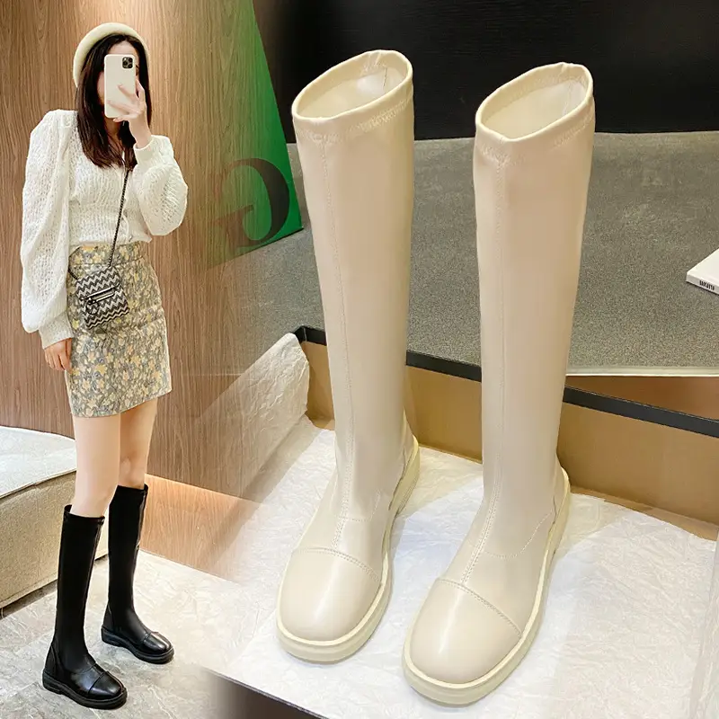 Women Fleece-Lined Over-the-Knee Boots Black High Heel Winter - Image 2