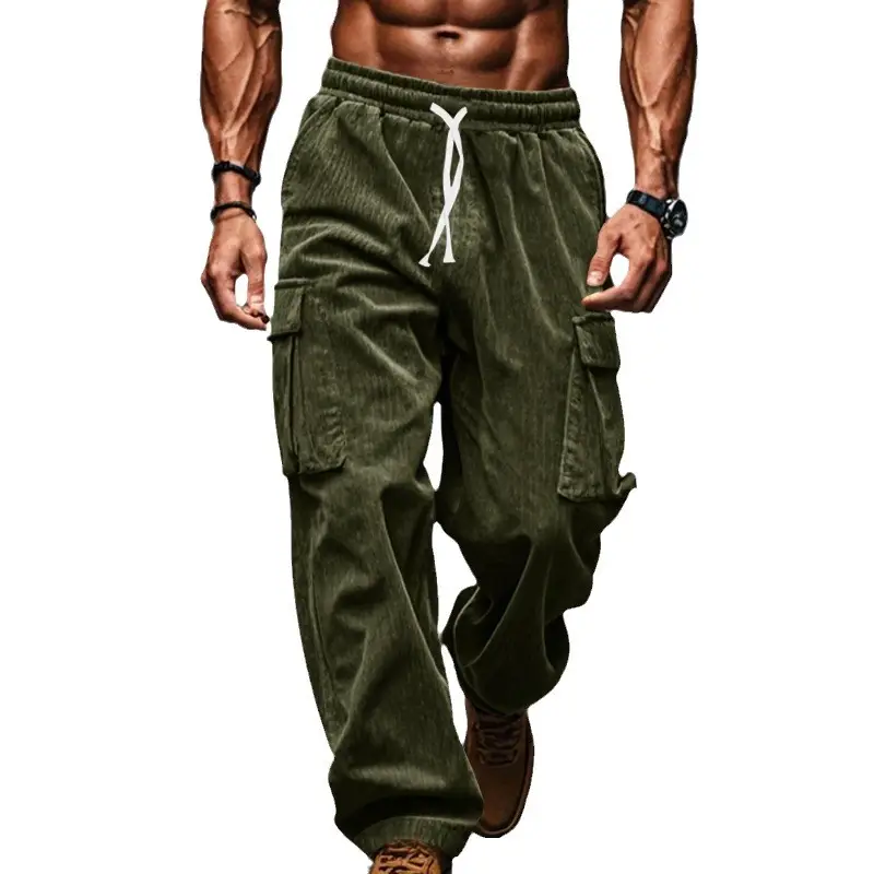 Men's Black Corduroy Trousers Autumn Winter Wide Leg Multi Pocket - Image 10
