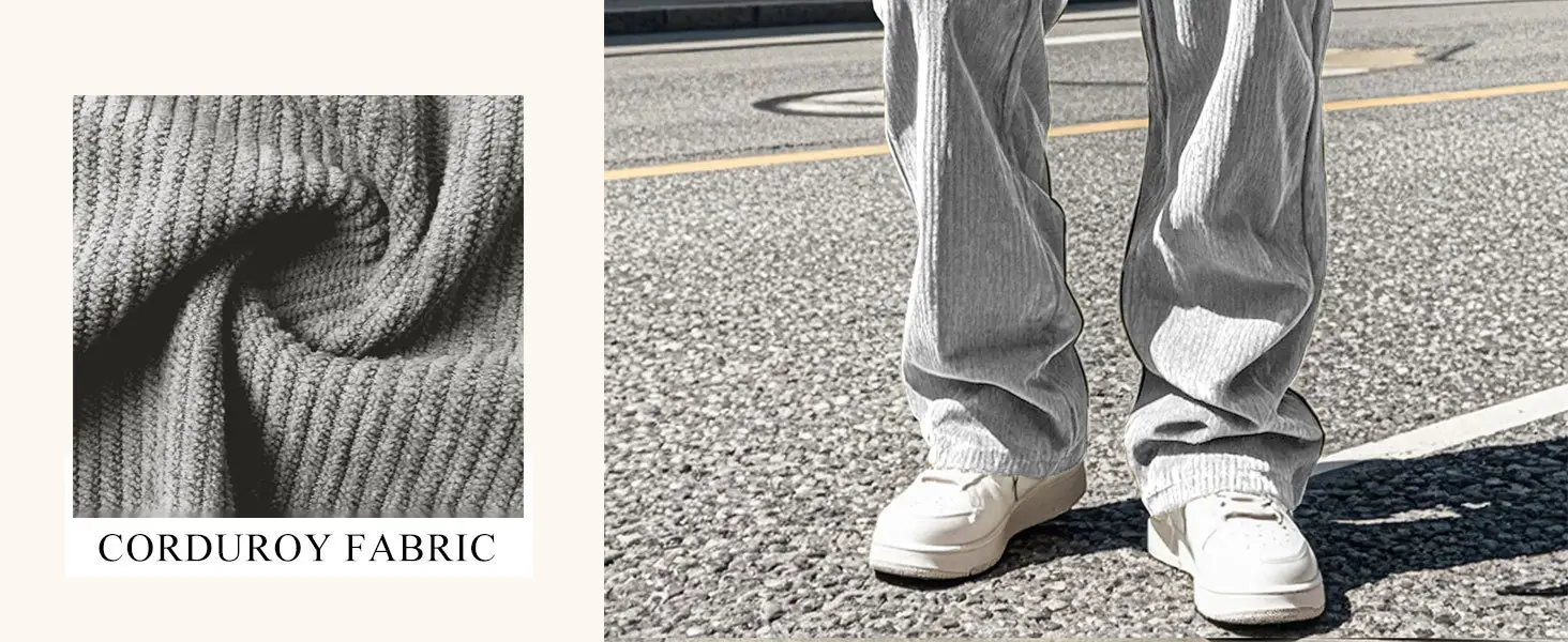 Men's Black Corduroy Trousers Autumn Winter Wide Leg Multi Pocket — feature 13