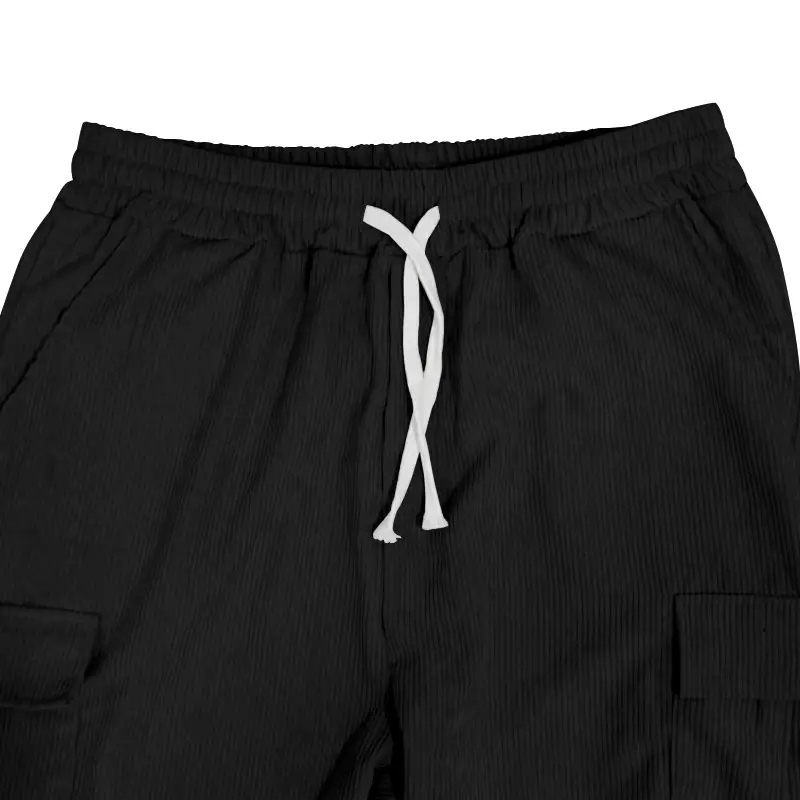Men's Black Corduroy Trousers Autumn Winter Wide Leg Multi Pocket — feature 41
