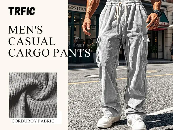 Men's Black Corduroy Trousers Autumn Winter Wide Leg Multi Pocket — feature 6