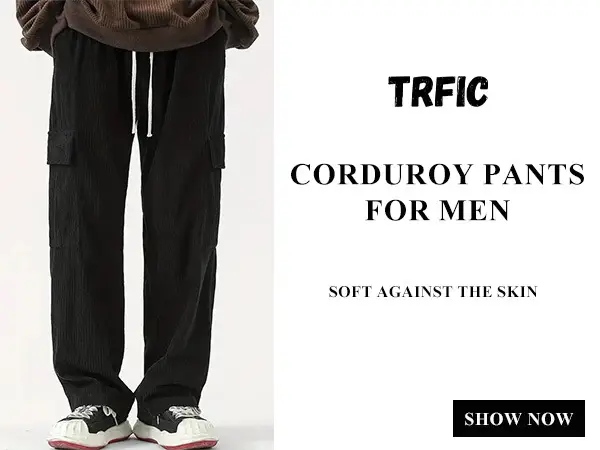 Men's Black Corduroy Trousers Autumn Winter Wide Leg Multi Pocket — feature 7