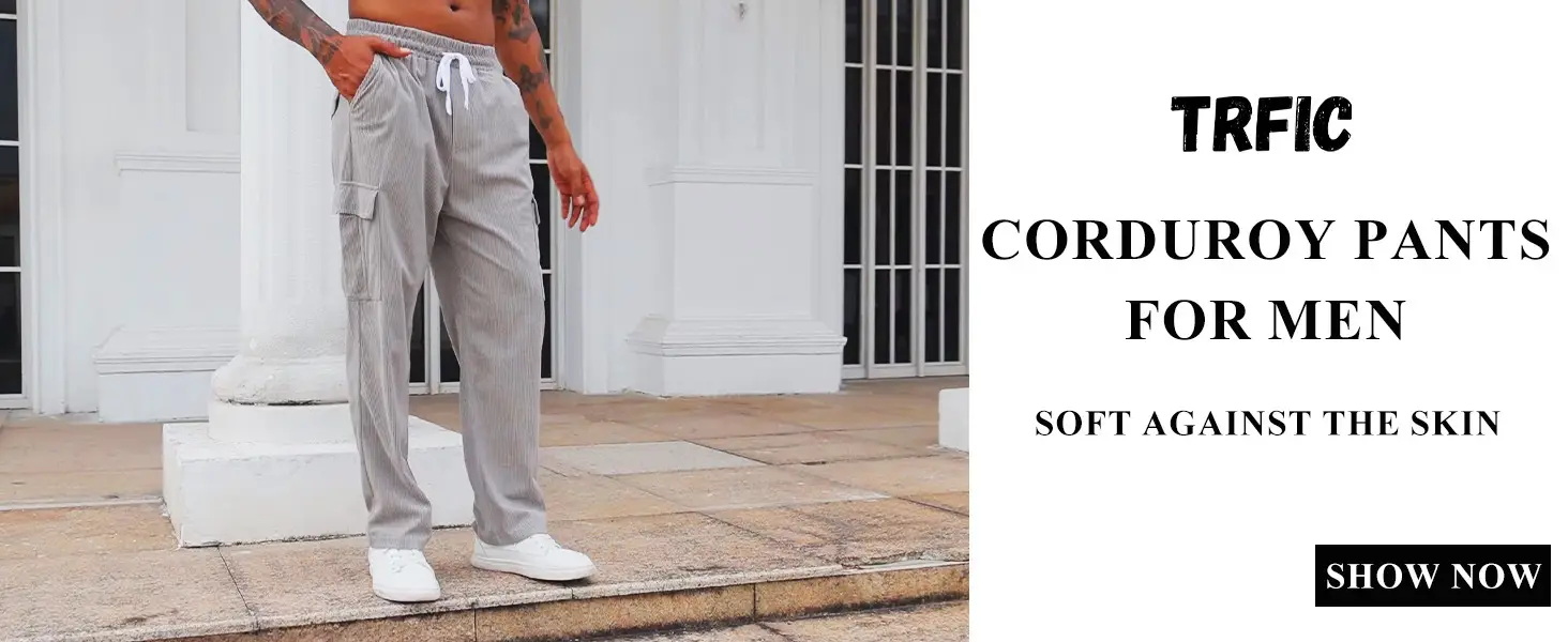 Men's Black Corduroy Trousers Autumn Winter Wide Leg Multi Pocket — feature 9