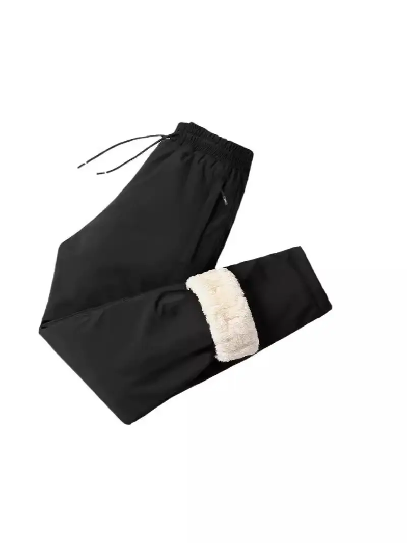 Winter Windproof Fleece Knee Pants Black Beige - Image 5