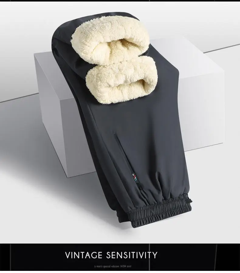 Winter Windproof Fleece Knee Pants Black Beige — feature 10