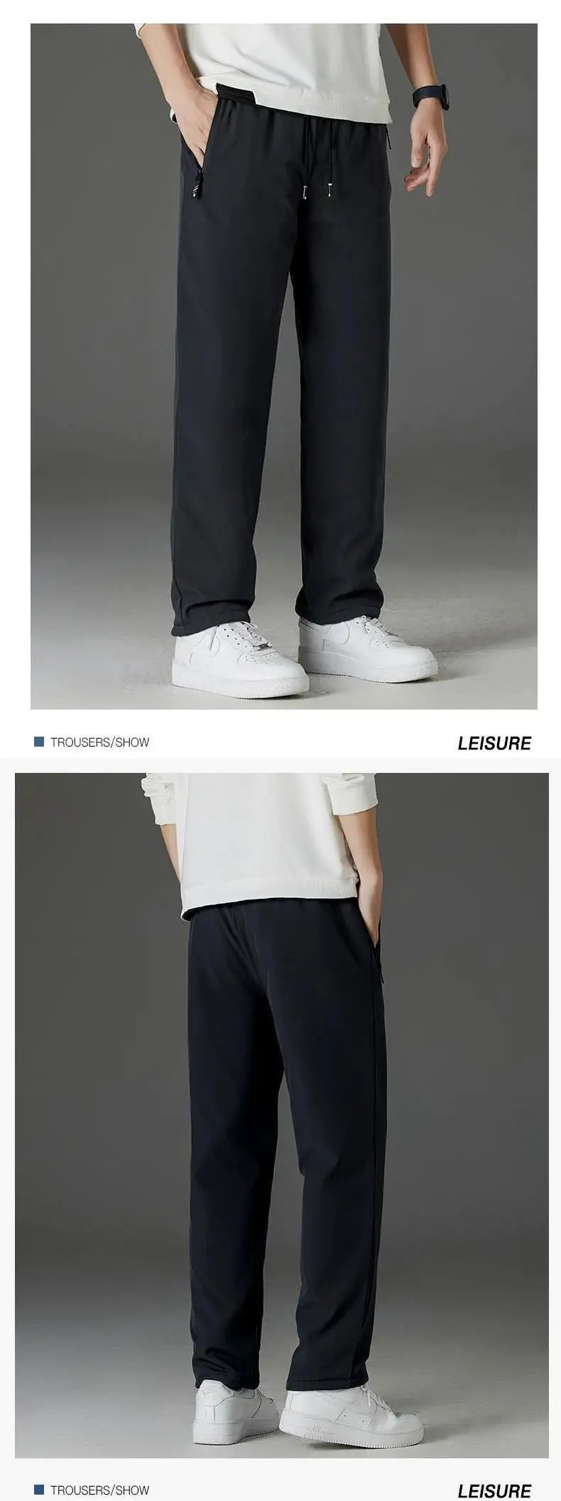 Winter Windproof Fleece Knee Pants Black Beige — feature 17