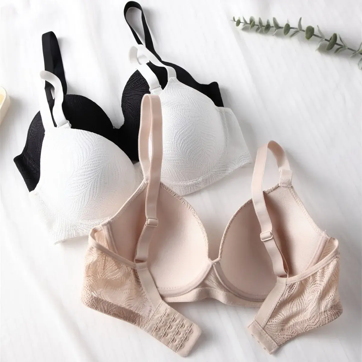 Thin Steel Ring Gown Bra Black White Pink Lace - Image 2