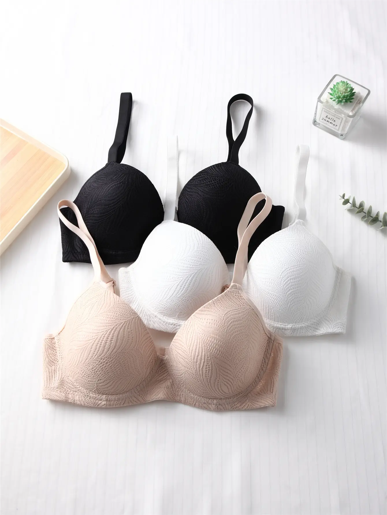 Thin Steel Ring Gown Bra Black White Pink Lace — feature 2