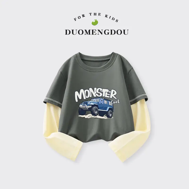 Boys' Blue Monster T-Shirt Long Sleeve Cartoon Kids