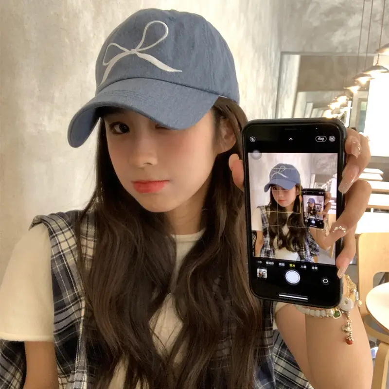 Women Bow Embroidered Baseball Cap Large Head - Image 3
