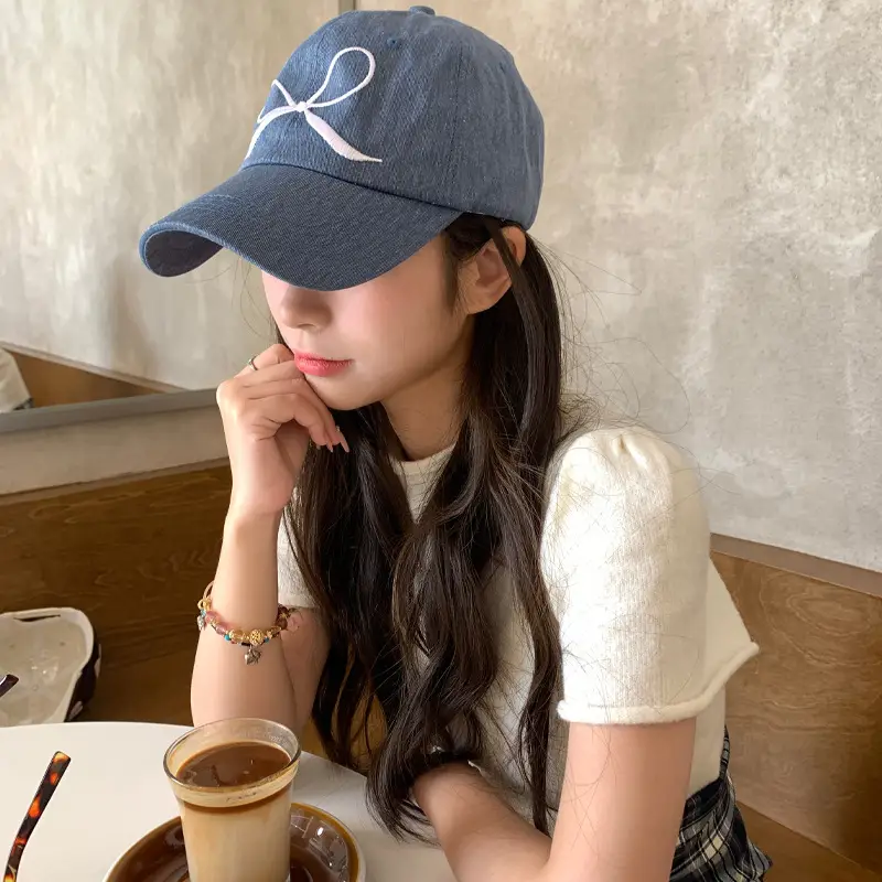 Women Bow Embroidered Baseball Cap Large Head - Image 4