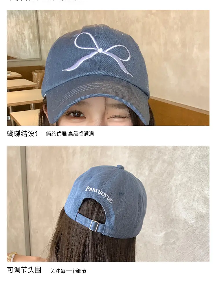 Women Bow Embroidered Baseball Cap Large Head — feature 10