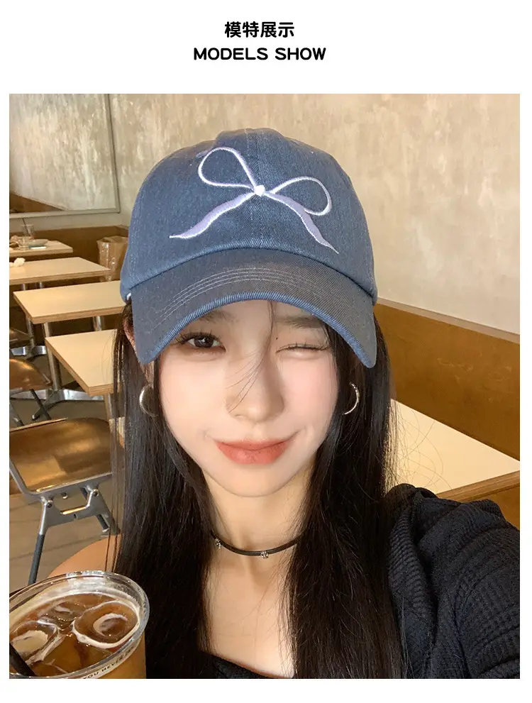 Women Bow Embroidered Baseball Cap Large Head — feature 11