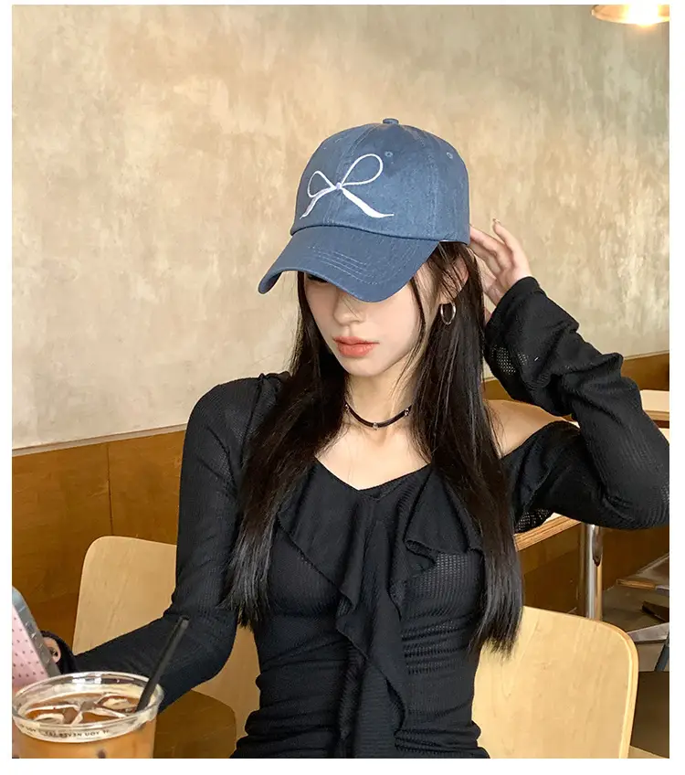Women Bow Embroidered Baseball Cap Large Head — feature 12