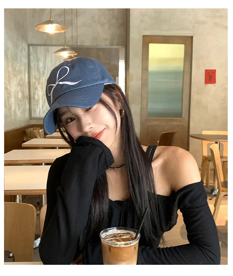 Women Bow Embroidered Baseball Cap Large Head — feature 13