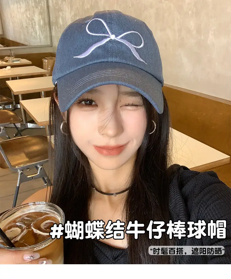 Women Bow Embroidered Baseball Cap Large Head — feature 5