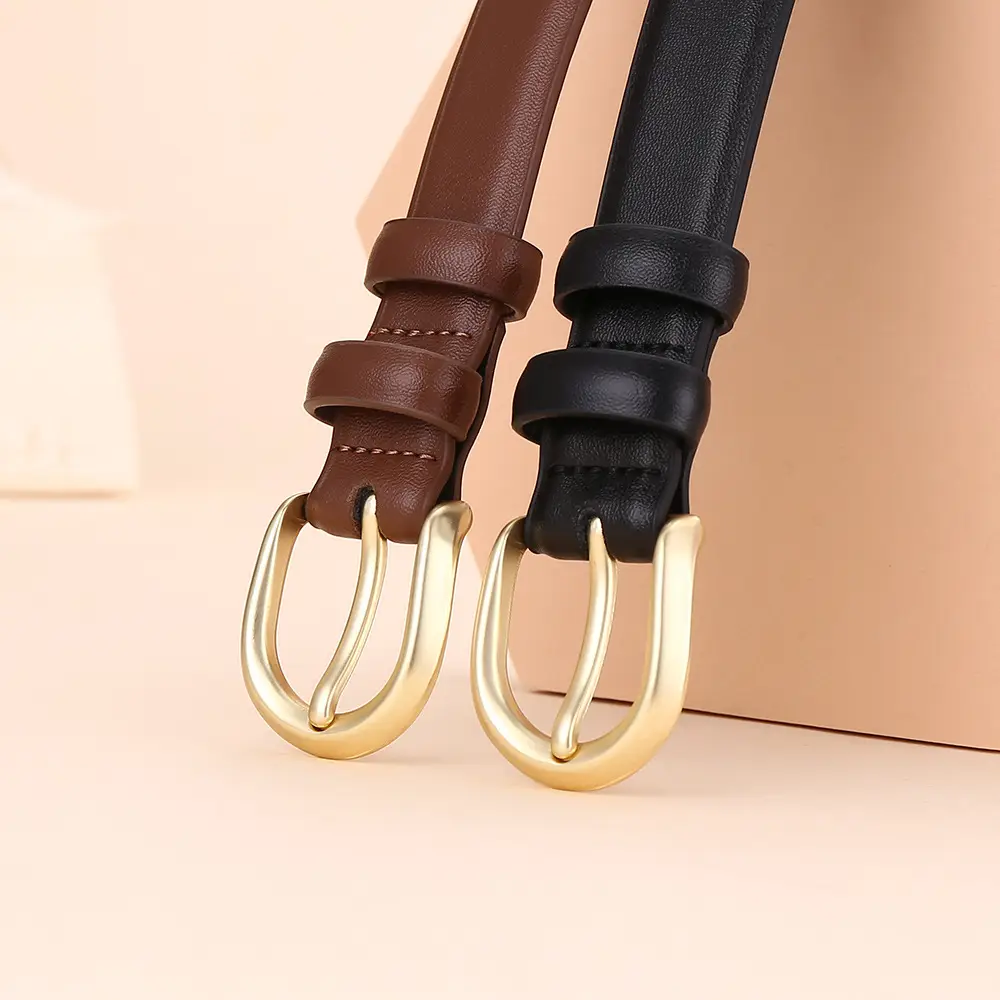 Women's Leather Belt Brown Gold Buckle 100cm - Image 6