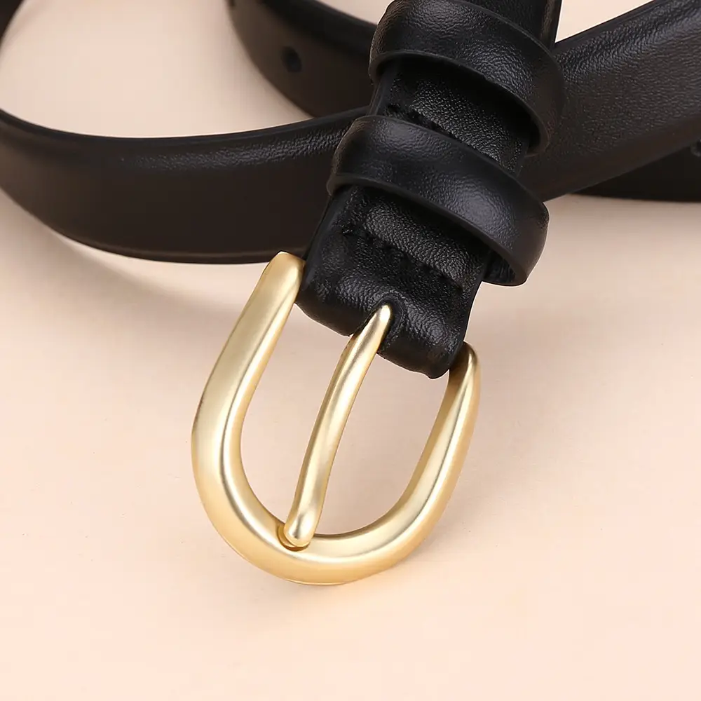 Women's Leather Belt Brown Gold Buckle 100cm - Image 7