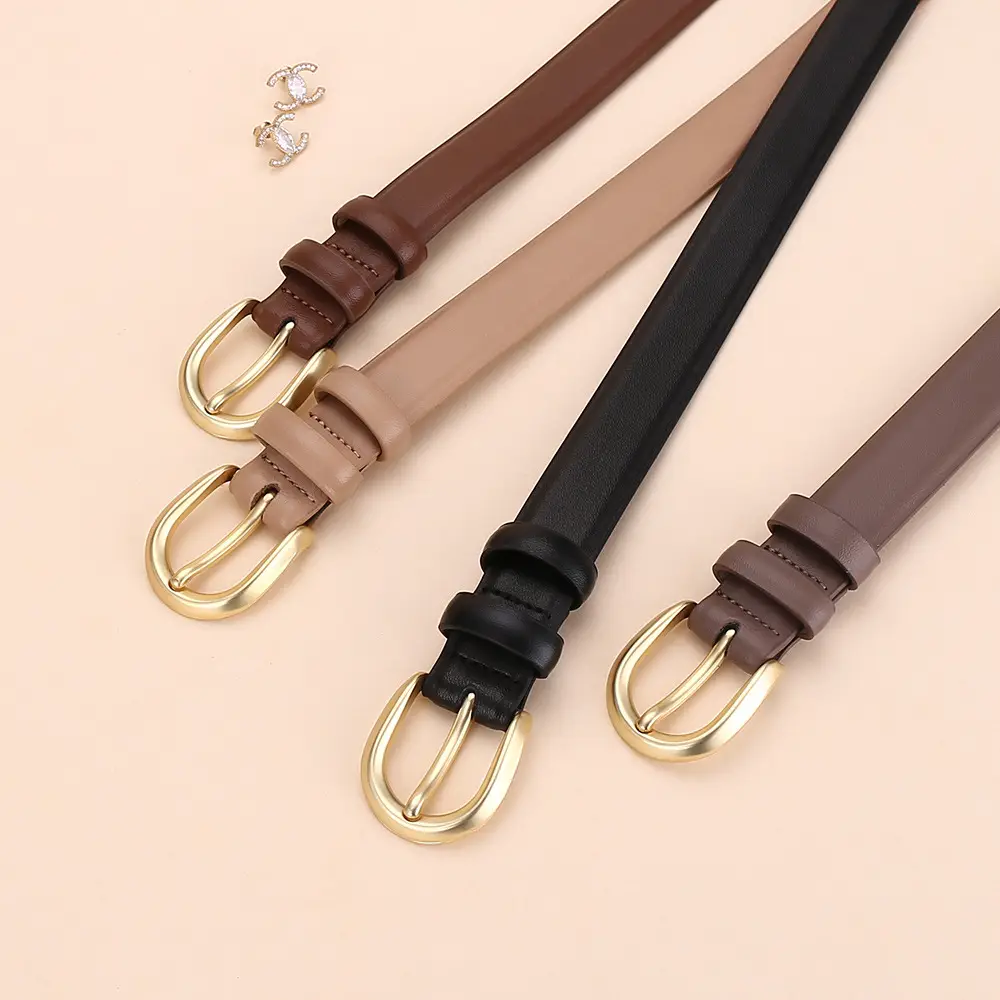 Women's Leather Belt Brown Gold Buckle 100cm - Image 8