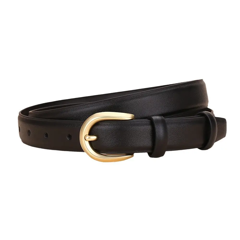 Women's Leather Belt Brown Gold Buckle 100cm - Image 9