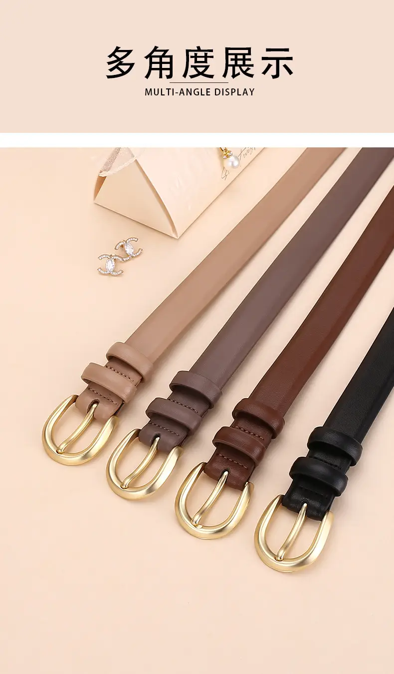 Women's Leather Belt Brown Gold Buckle 100cm — feature 13