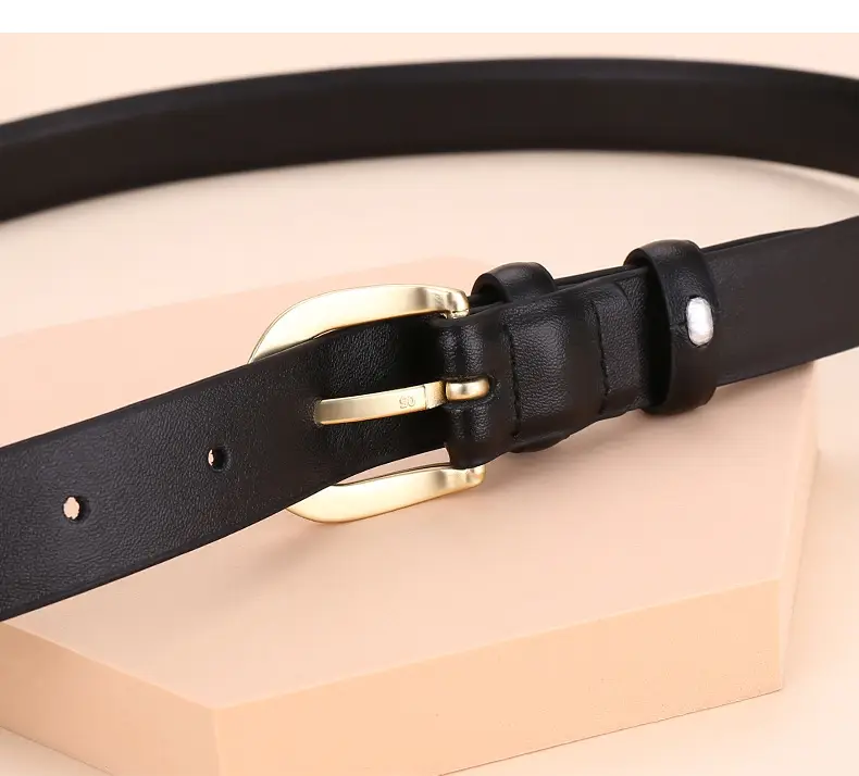 Women's Leather Belt Brown Gold Buckle 100cm — feature 17