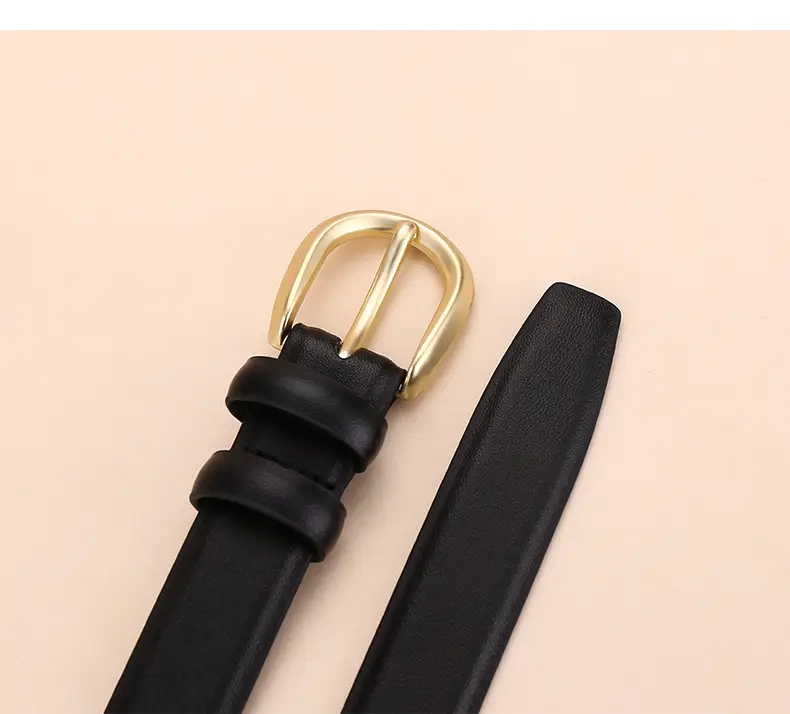 Women's Leather Belt Brown Gold Buckle 100cm — feature 18