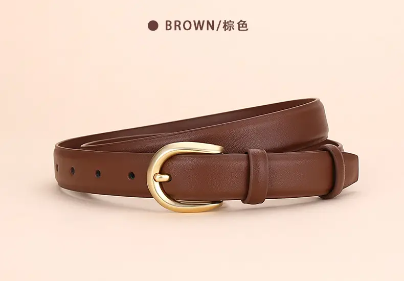 Women's Leather Belt Brown Gold Buckle 100cm — feature 21