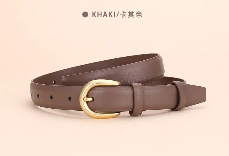 Women's Leather Belt Brown Gold Buckle 100cm — feature 22