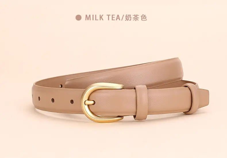 Women's Leather Belt Brown Gold Buckle 100cm — feature 23