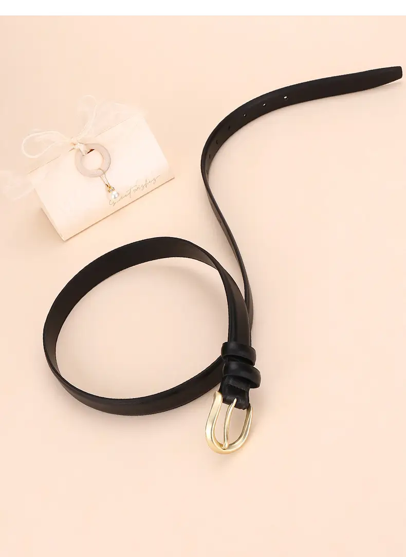 Women's Leather Belt Brown Gold Buckle 100cm — feature 24