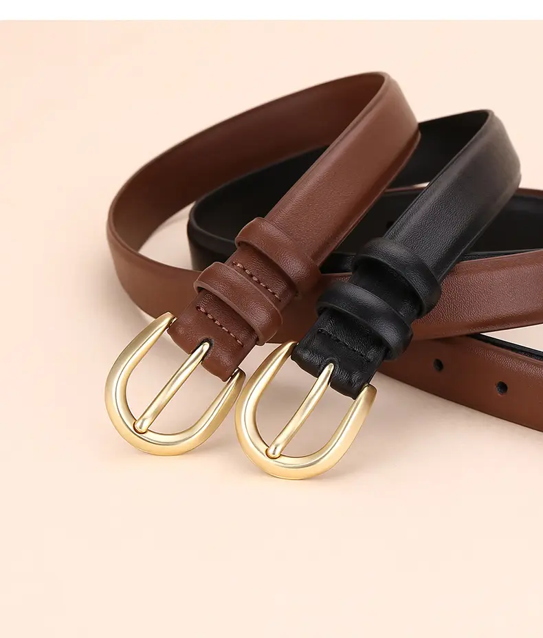 Women's Leather Belt Brown Gold Buckle 100cm — feature 25