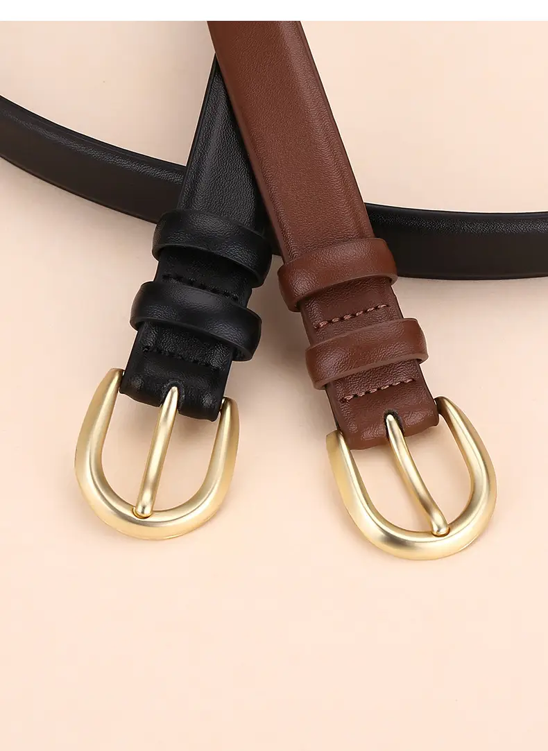 Women's Leather Belt Brown Gold Buckle 100cm — feature 27