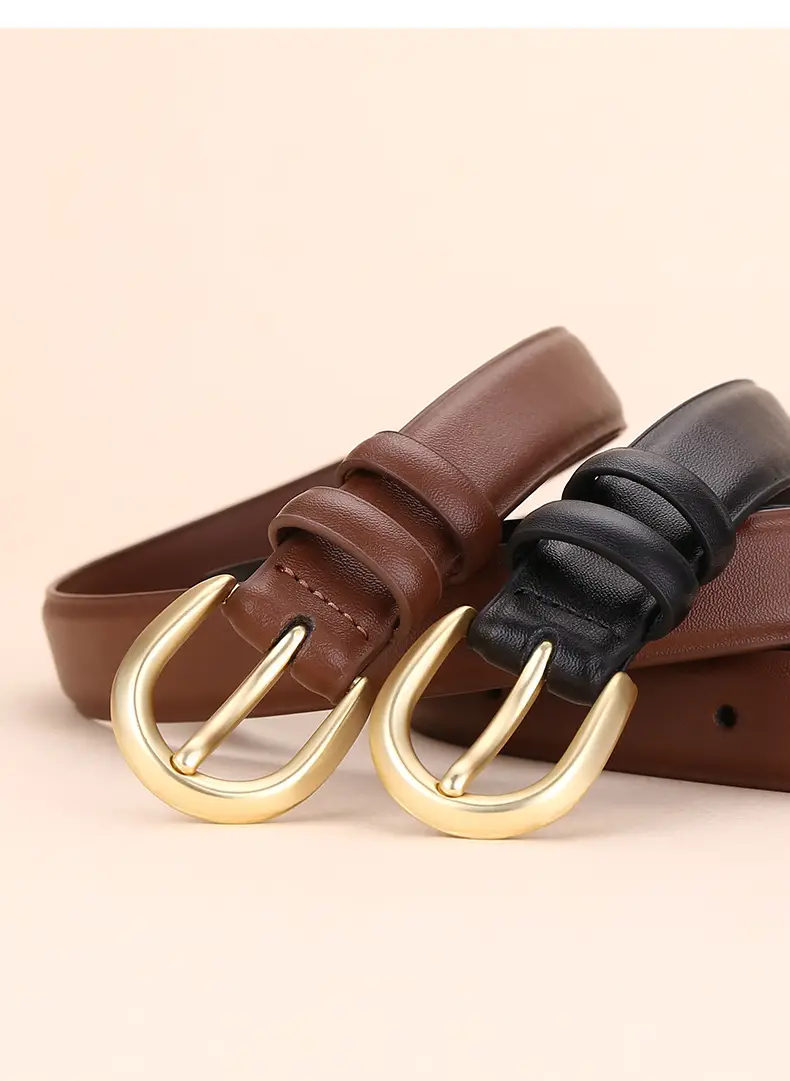 Women's Leather Belt Brown Gold Buckle 100cm — feature 28