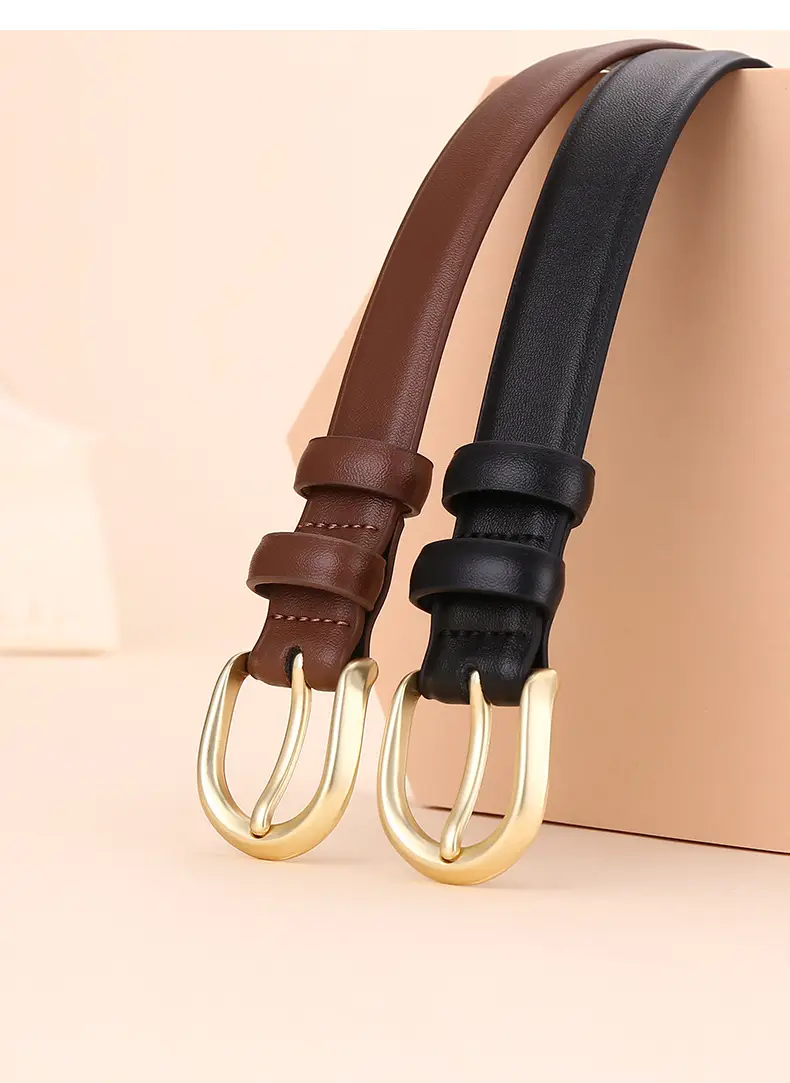 Women's Leather Belt Brown Gold Buckle 100cm — feature 29