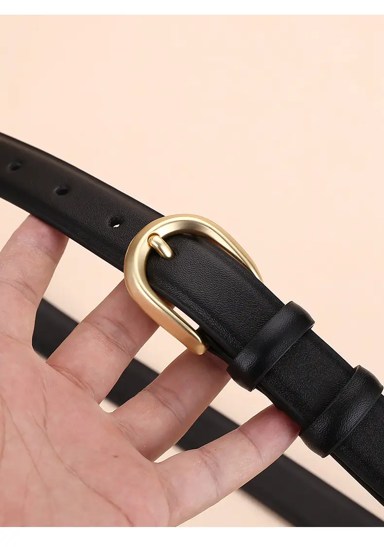 Women's Leather Belt Brown Gold Buckle 100cm — feature 30
