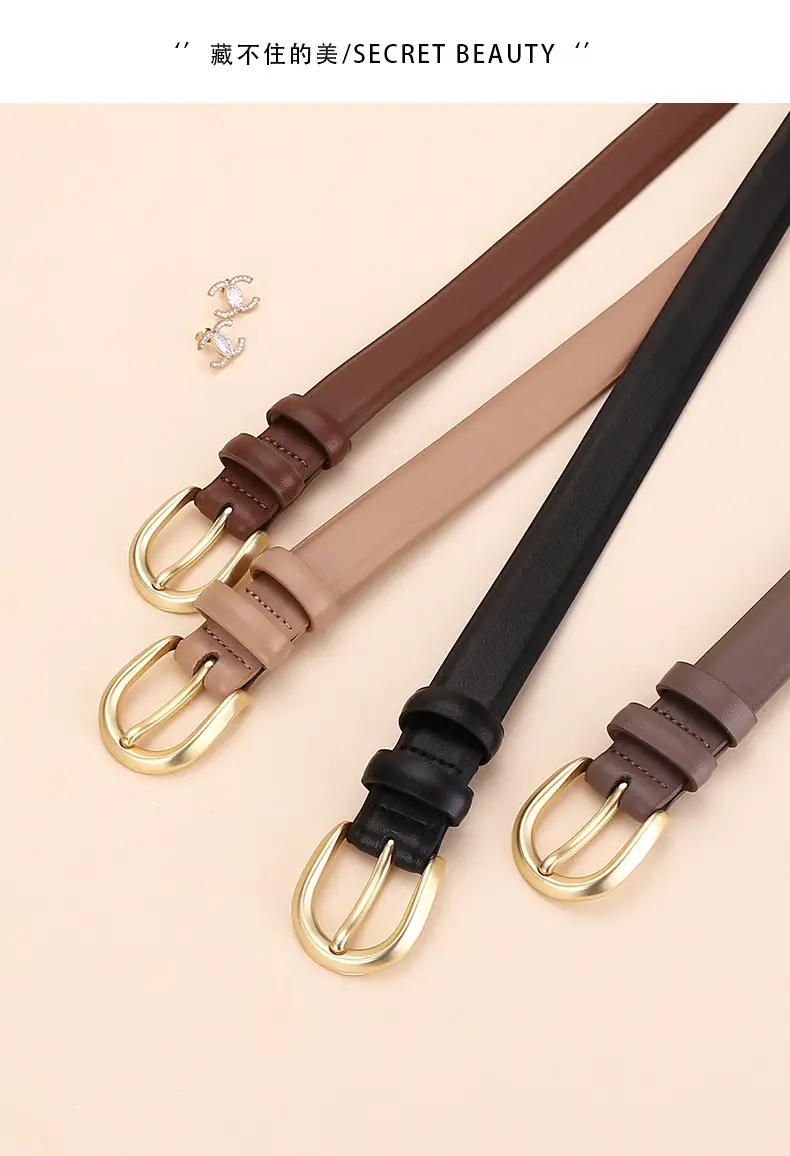 Women's Leather Belt Brown Gold Buckle 100cm — feature 4