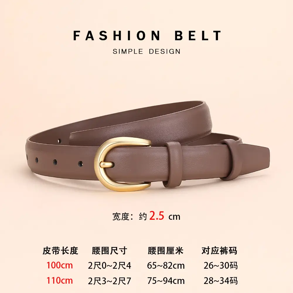 Women's Leather Belt Brown Gold Buckle 100cm - Image 3