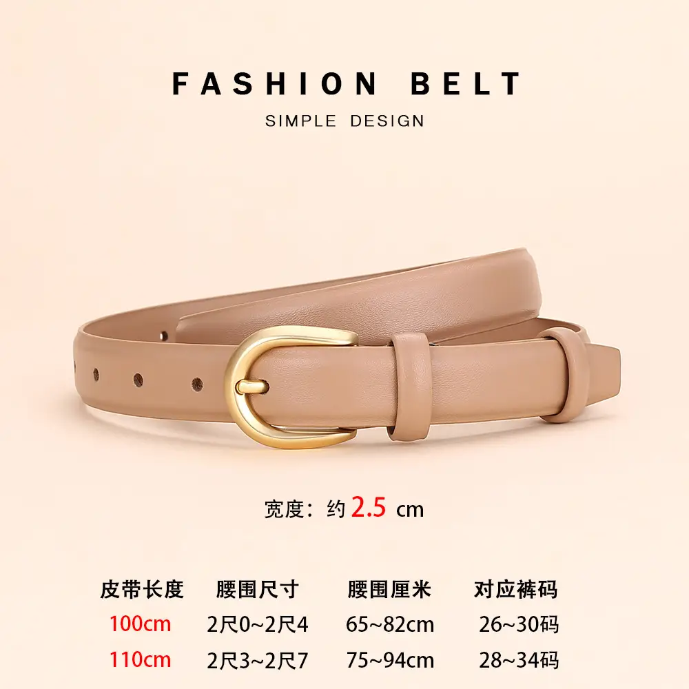 Women's Leather Belt Brown Gold Buckle 100cm - Image 4