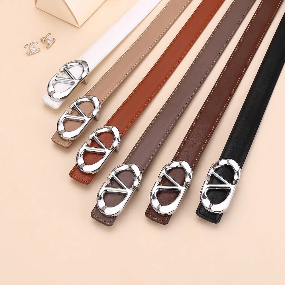 Women's Light Grey V-Neck Belt with Silver Buckle - Image 22