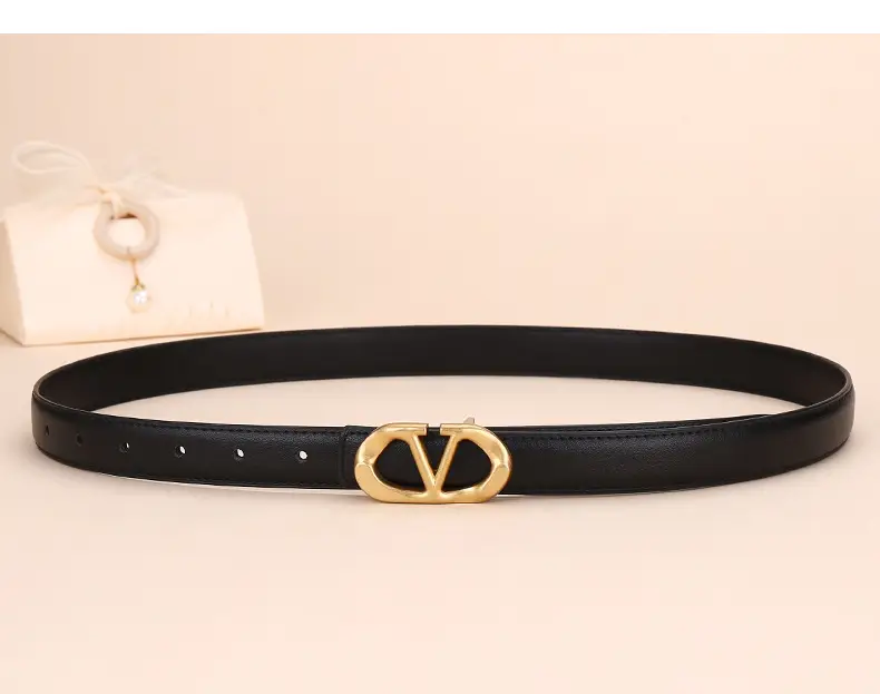 Women's Light Grey V-Neck Belt with Silver Buckle — feature 15