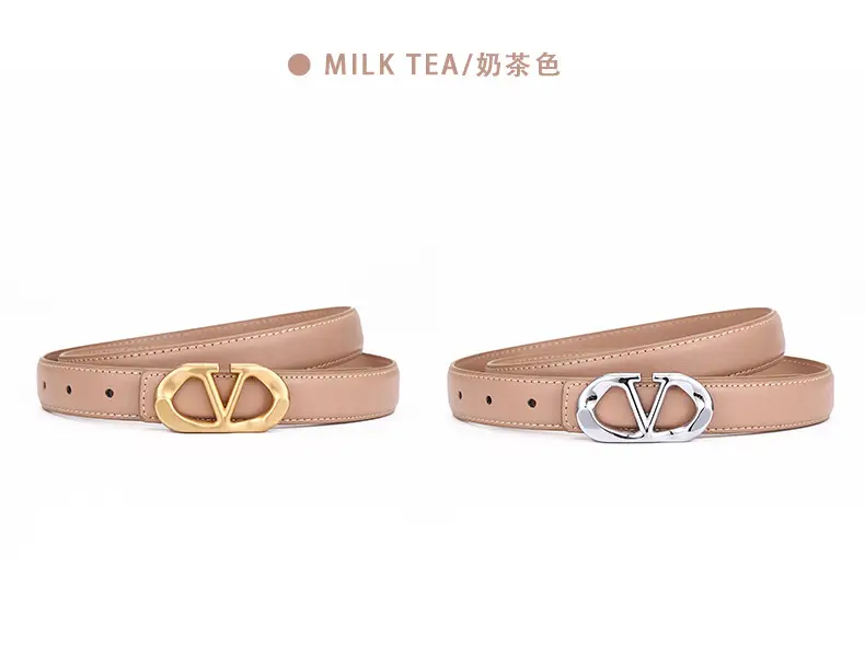 Women's Light Grey V-Neck Belt with Silver Buckle — feature 24